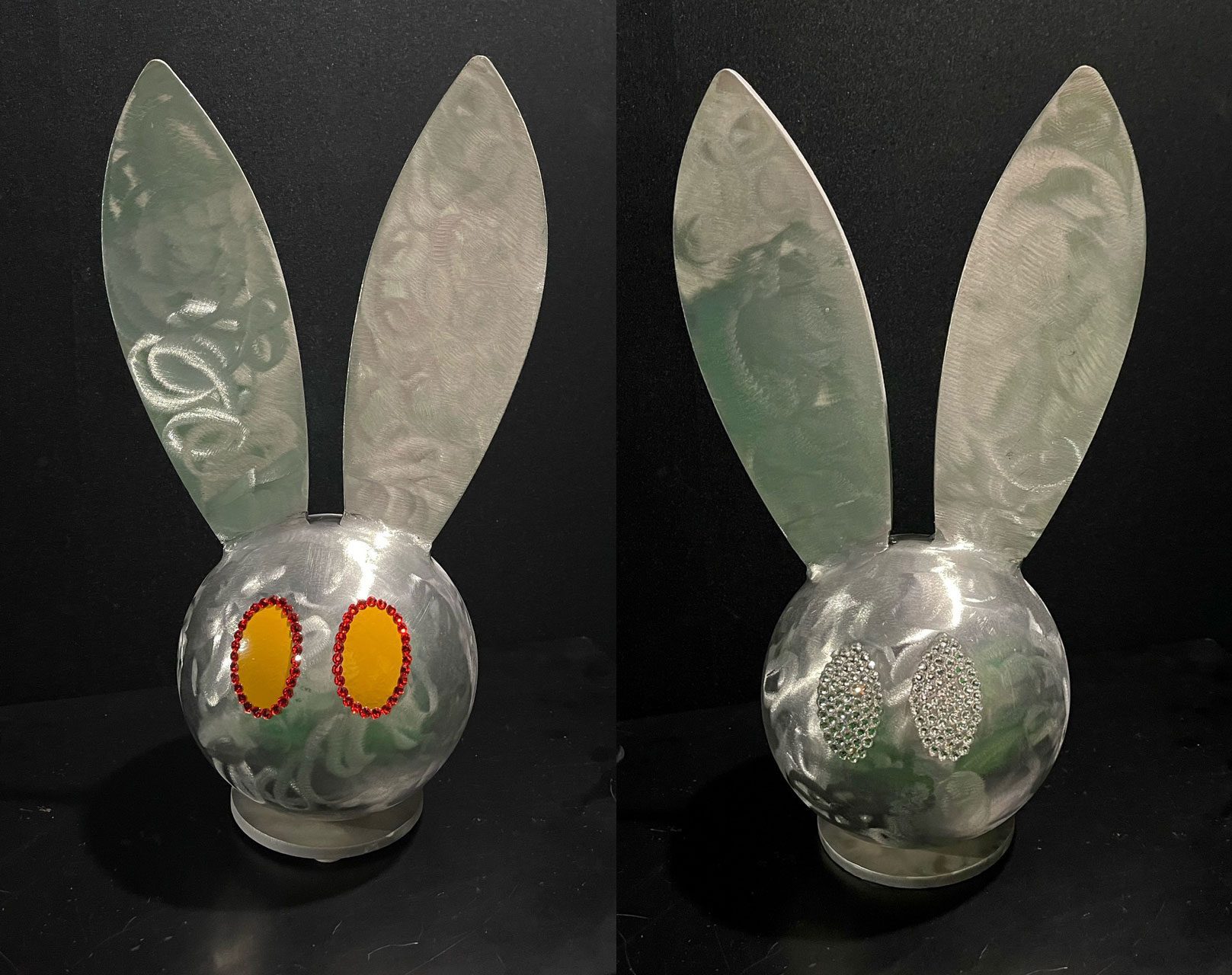 Photo of Steel Bunny Sculptures Elton and Sparkles in Silver by Karen and Tony Barone